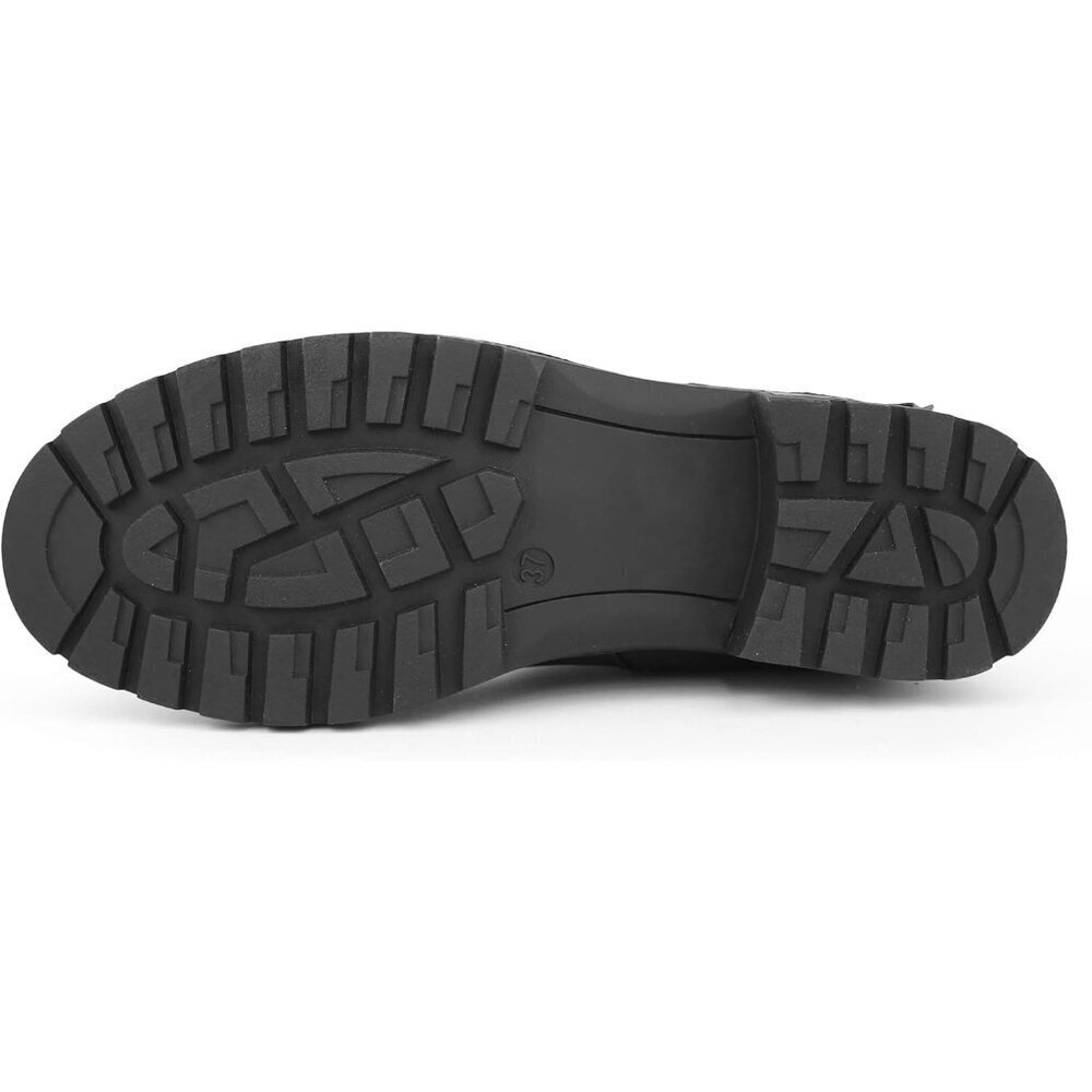 Women's Combat Black Boots Side Zipper Closure Buckle Fashion Ankle Booties - Picture 6 of 7